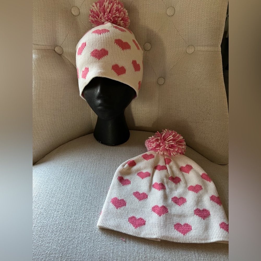 Pink Heart Pom Pom hat! So cute!